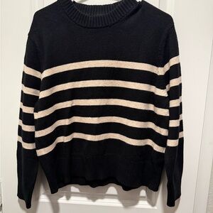 a new day women’s  Black and Cream Striped Crewneck Sweater